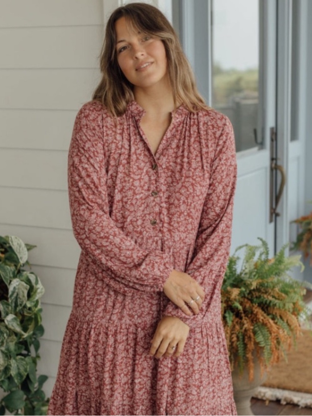 Neuflora Red Floral Tiered Dress